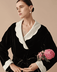 SILKINC White Collar Silk Velvet Long Nightgown