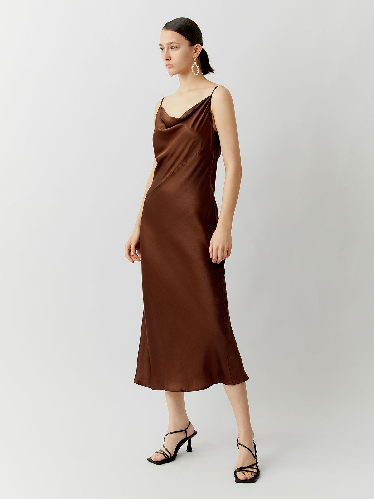 SILKINC Crystal Bias Cut Cowl Neck Long Slip Dress (Spirit slip), S