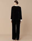SILKINC White Collar Contrast Silk Velvet Loungewear Set