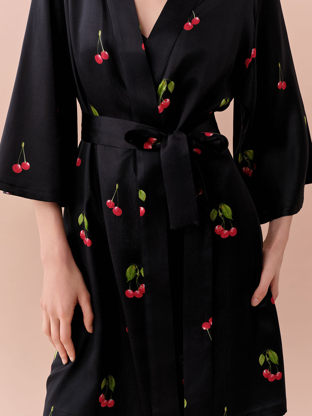 SILKINC Cherry Short Silk Dressing Gown