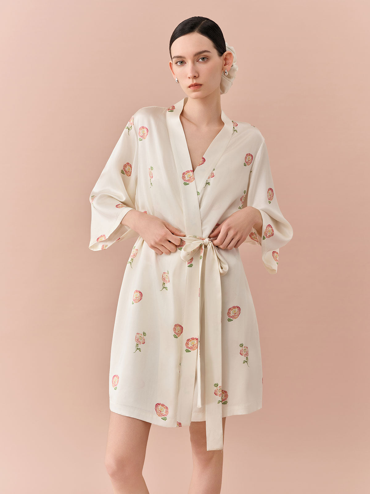SILKINC Rose Short Silk Dressing Gown