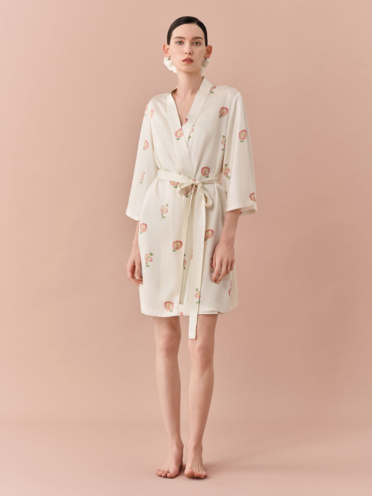 SILKINC Rose Short Silk Dressing Gown