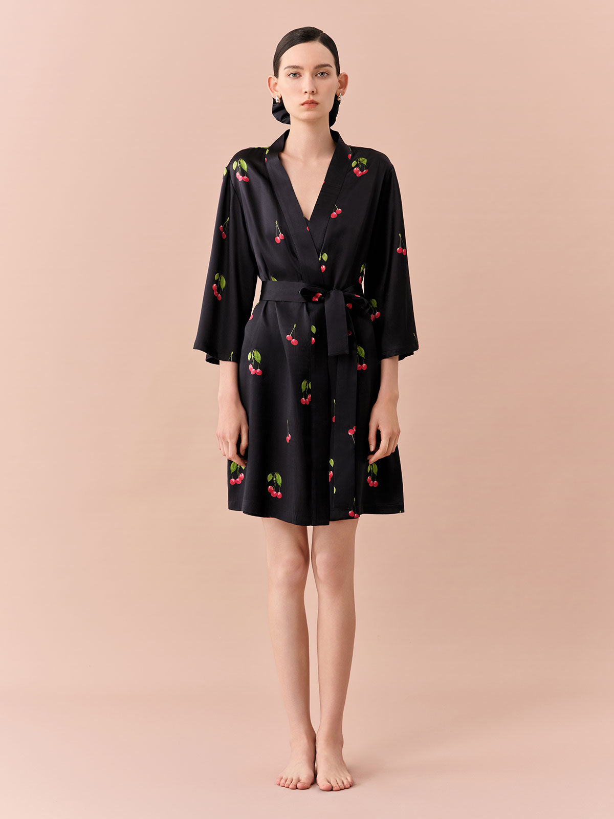 SILKINC Cherry Short Silk Dressing Gown