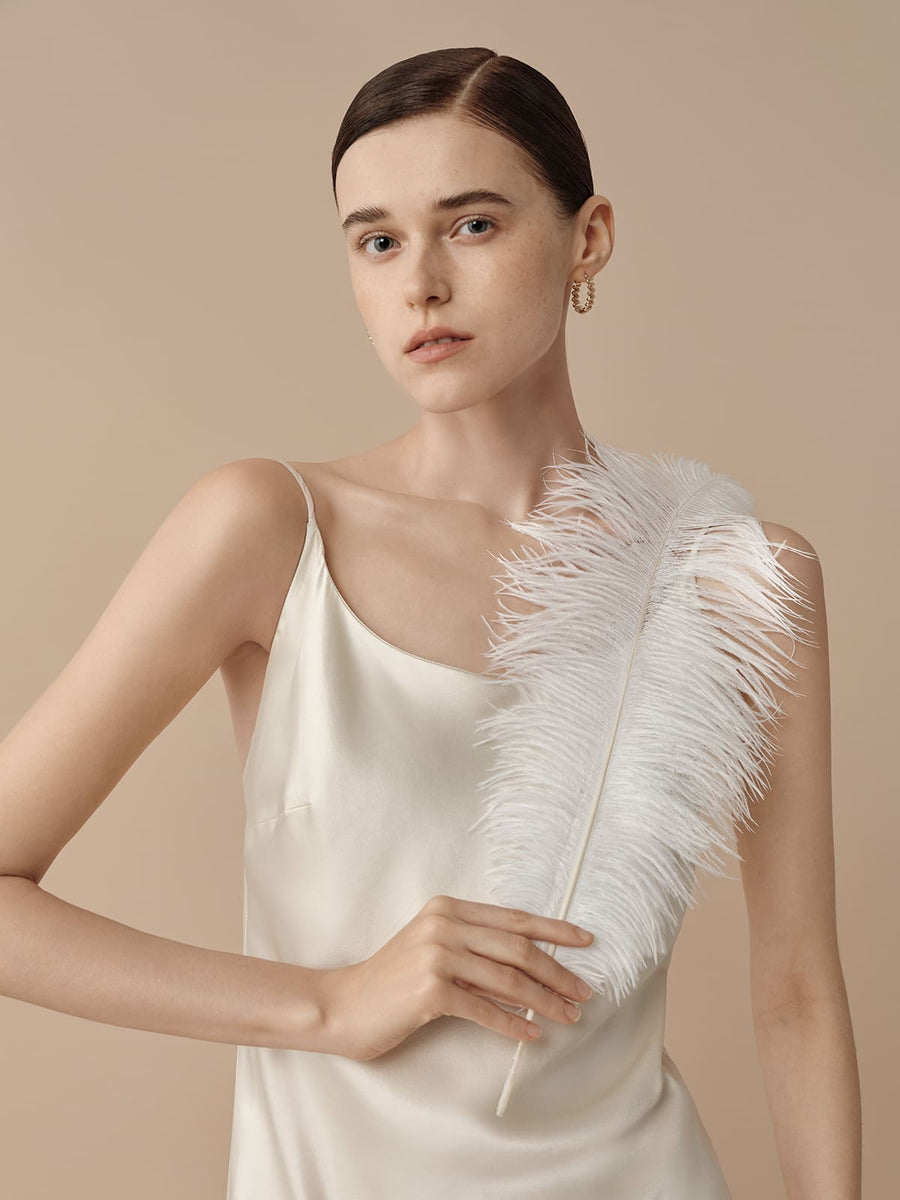 SILKINC Feather Trim Silk Slip Mini Dress