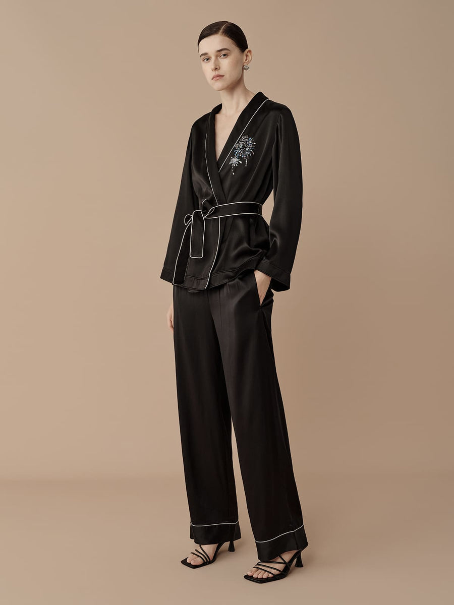 SILKINC Long Sleeved Silk Wrap Loungewear Set