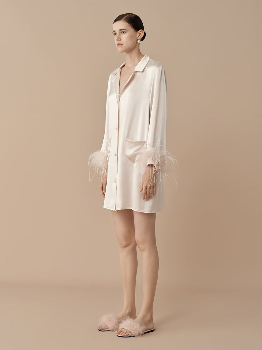 feather trim shirt dress Feather Shirt Dress in Blue