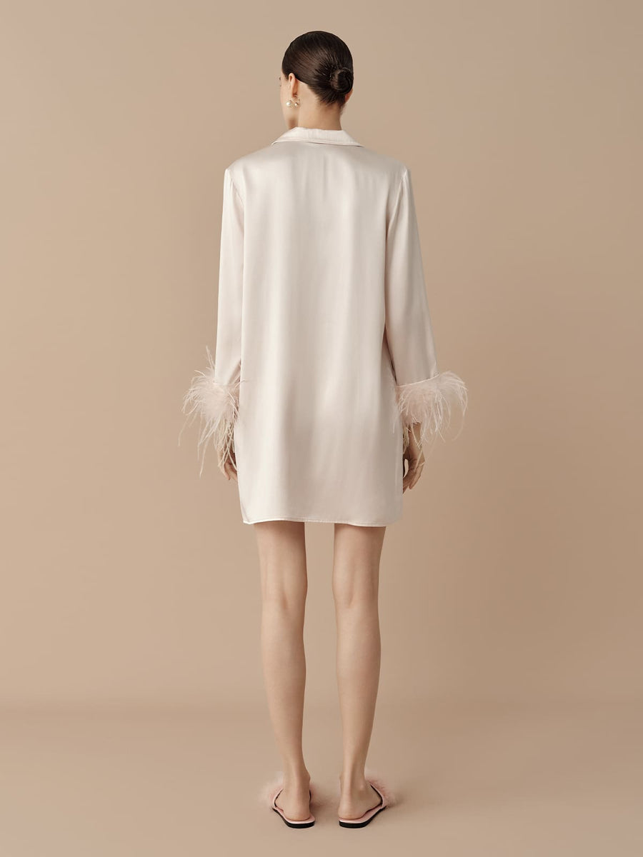 feather trim shirt dress Feather Shirt Dress in White