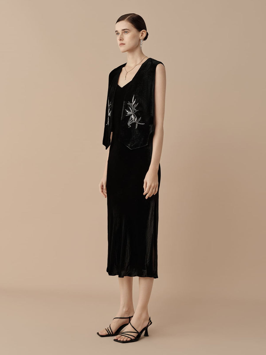 SILKINC Silk Velvet Embroidered Vest