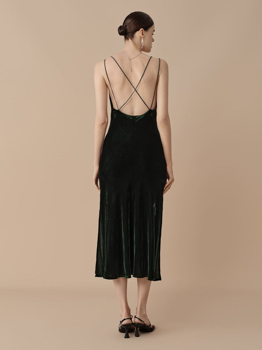 silk velvet slip dress Navy Velvet Devor Slip Gown With Silk Flower Pin