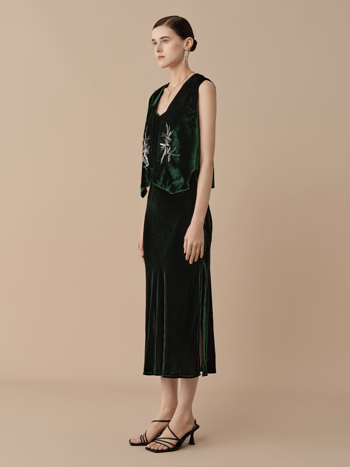 SILKINC Silk Velvet Embroidered Vest