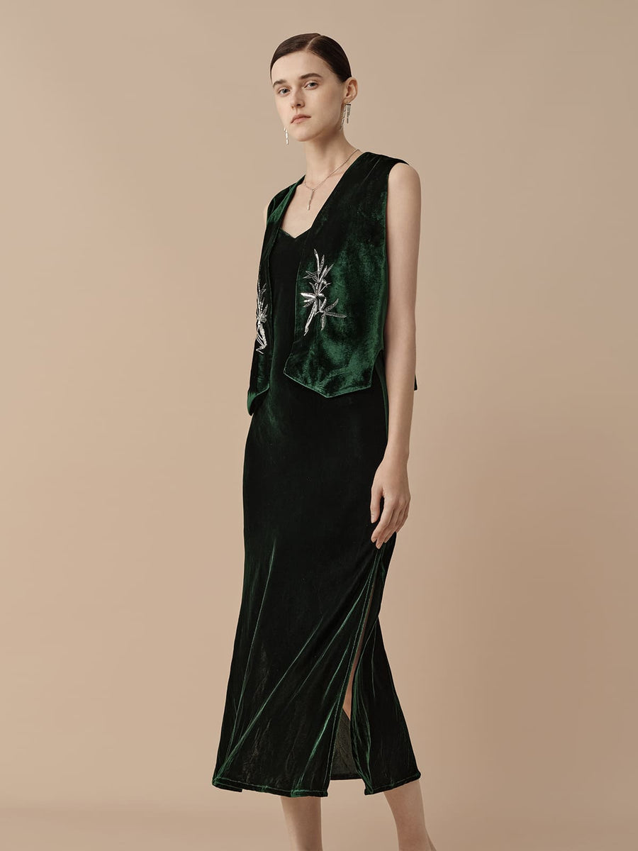 SILKINC Silk Velvet Embroidered Vest