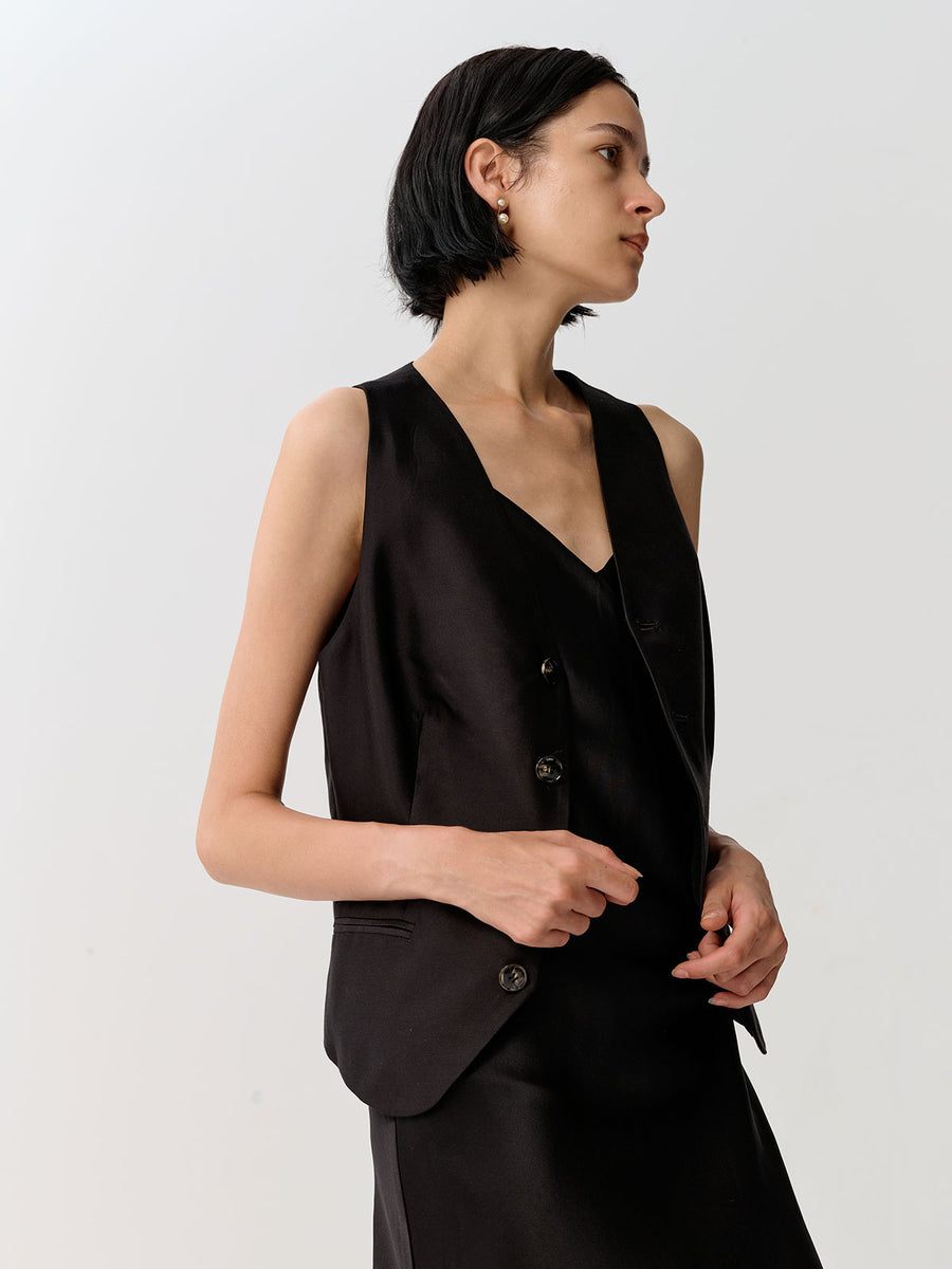 SILKINC V-Neck Blended Silk-Wool Waistcoat