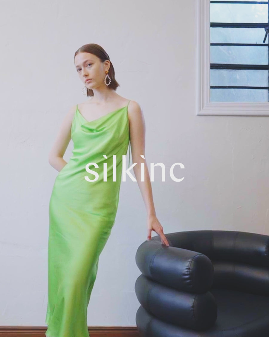 SILKINC Crystal Bias Cut Cowl Neck Long Slip Dress (Spirit slip)
